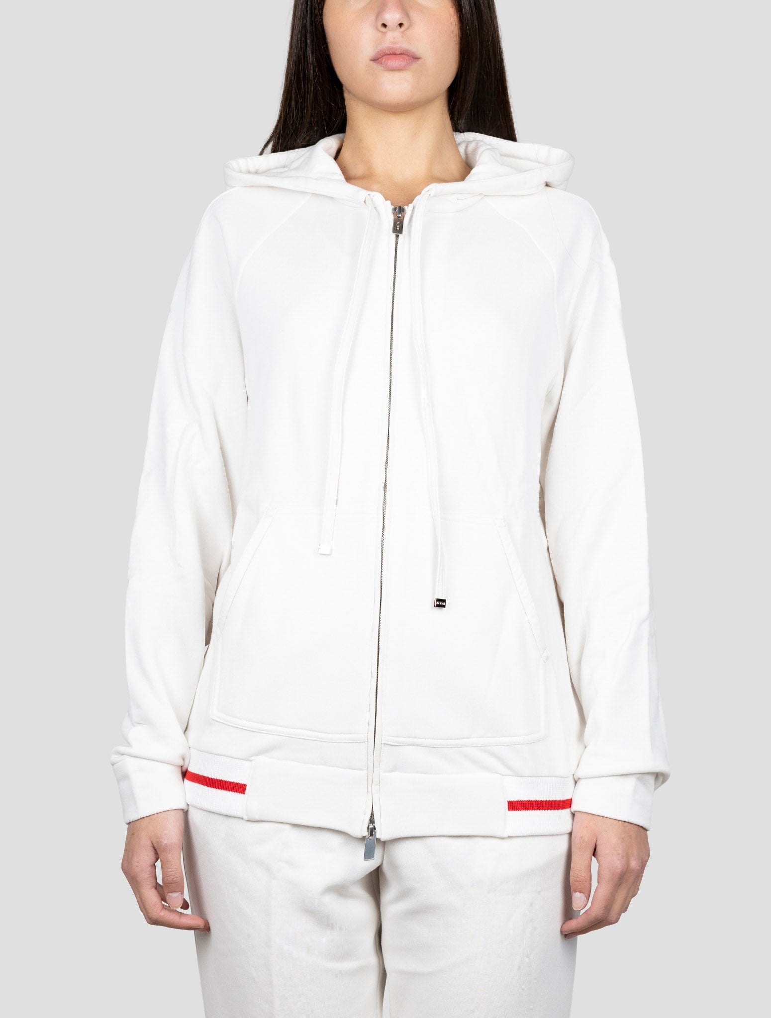 Kiton White Cotton Cashmere Sweater Full Zip