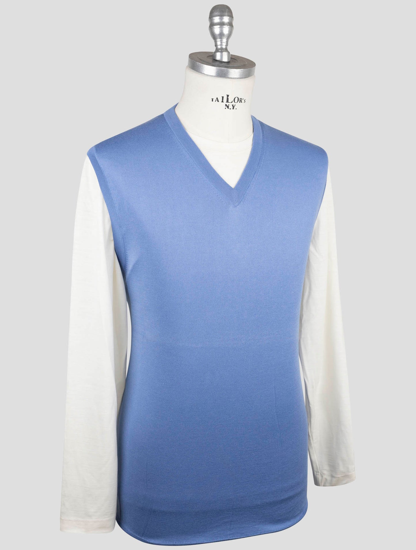 Kiton Light Blue Cotton Sweater Gilet