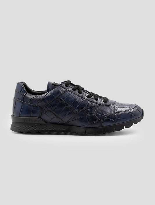 Kiton Blue Leather Crocodile Sneakers