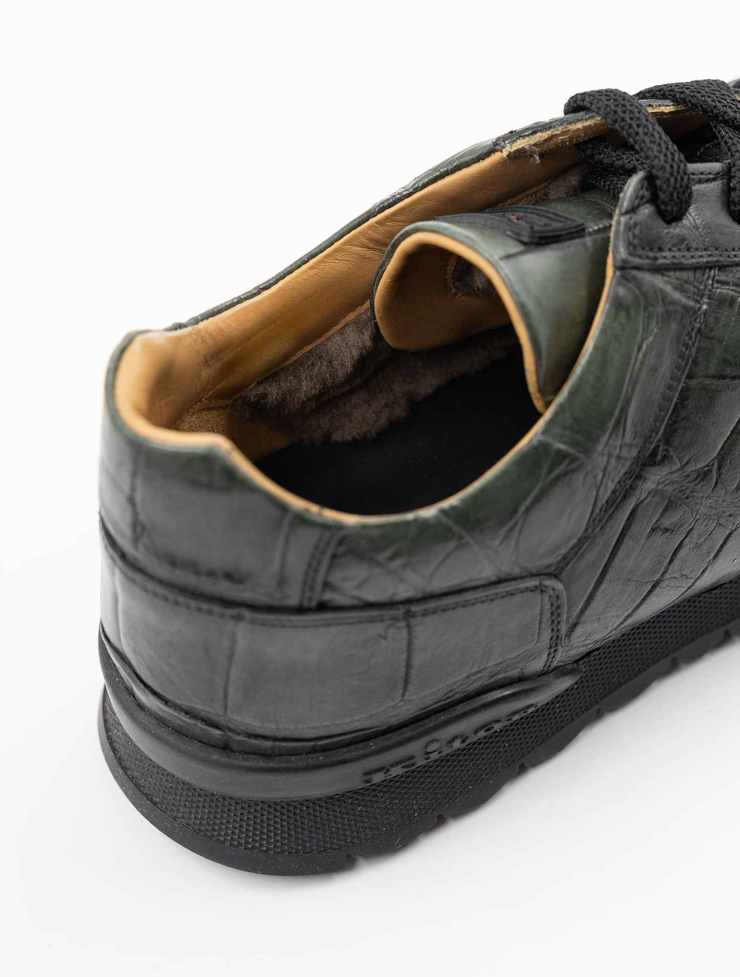 Kiton Green Leather Crocodile With Fur Sneakers