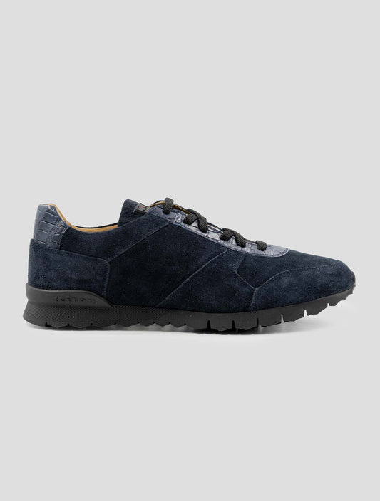 Kiton Blue Leather Suede Leather Crocodile With Fur Sneakers