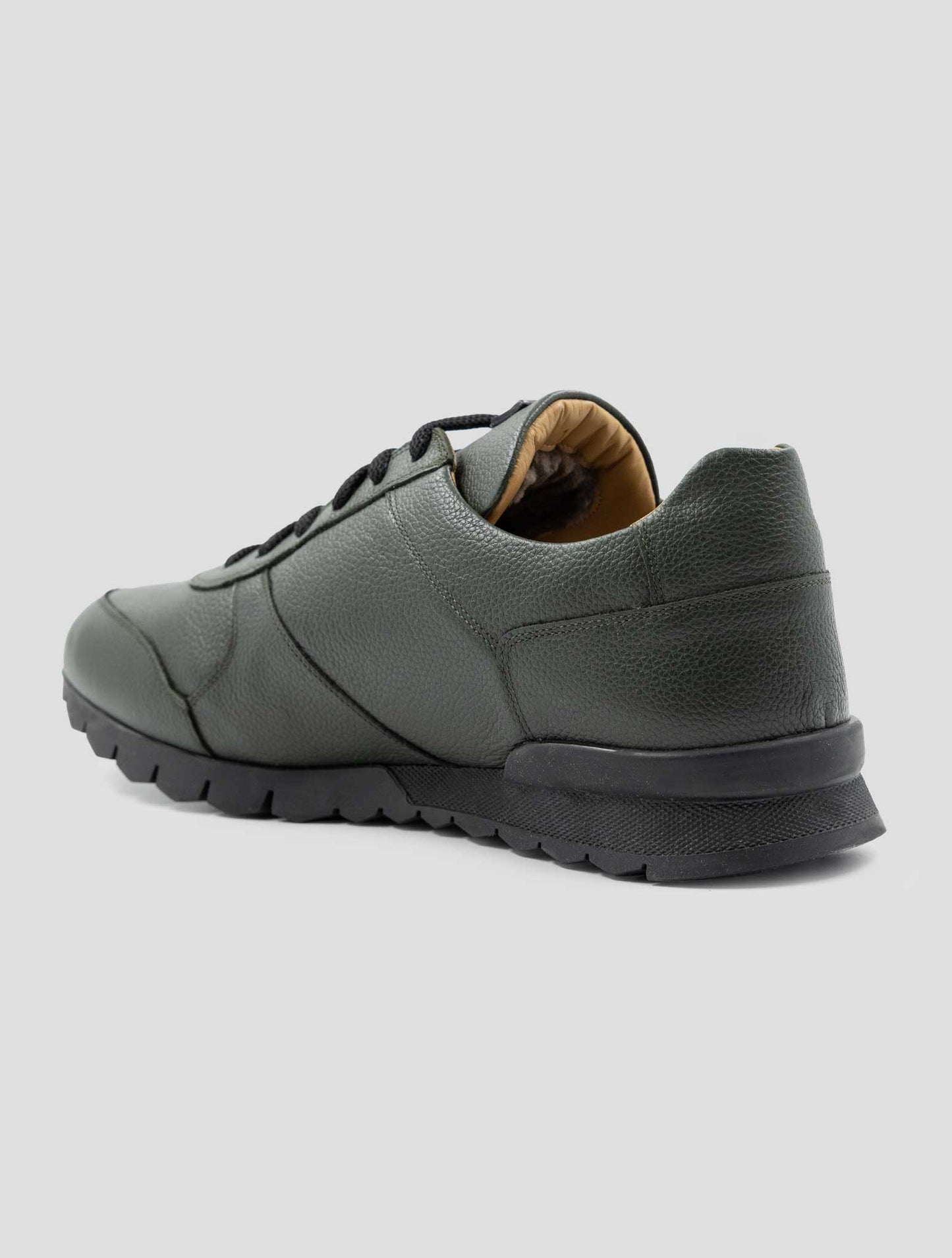 Kiton Green Leather With Fur Sneakers