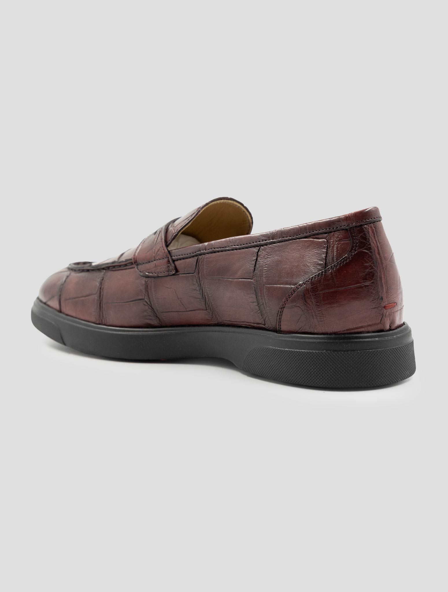 Kiton Burgundy Leather Crocodile Loafers