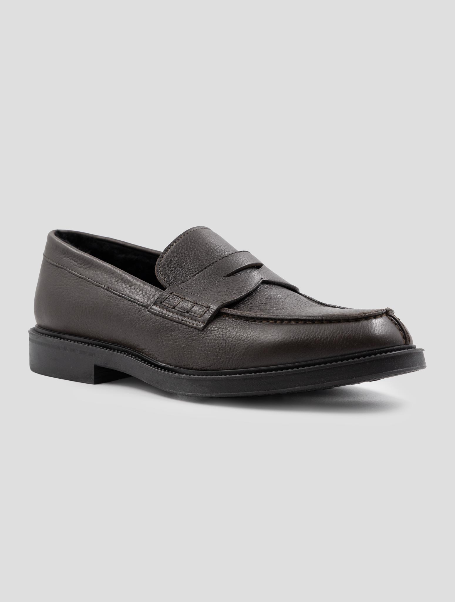 Kiton Brown Leather With Fur Loafers