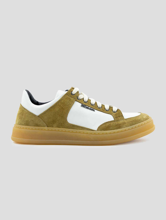 Kiton Brown White Leather Suede Leather Sneakers