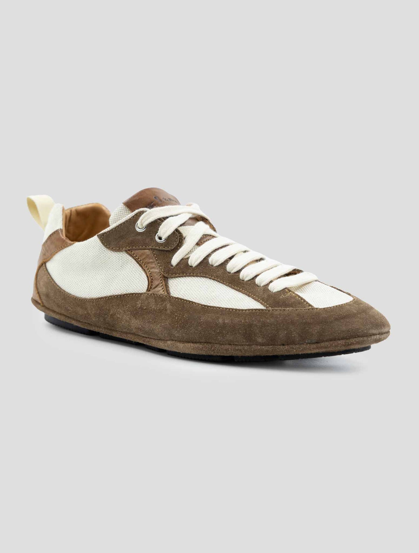 Kiton Brown White Leather Suede Sneakers