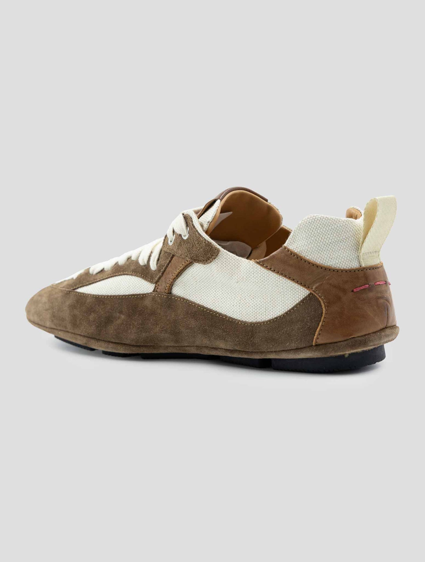 Kiton Brown White Leather Suede Sneakers