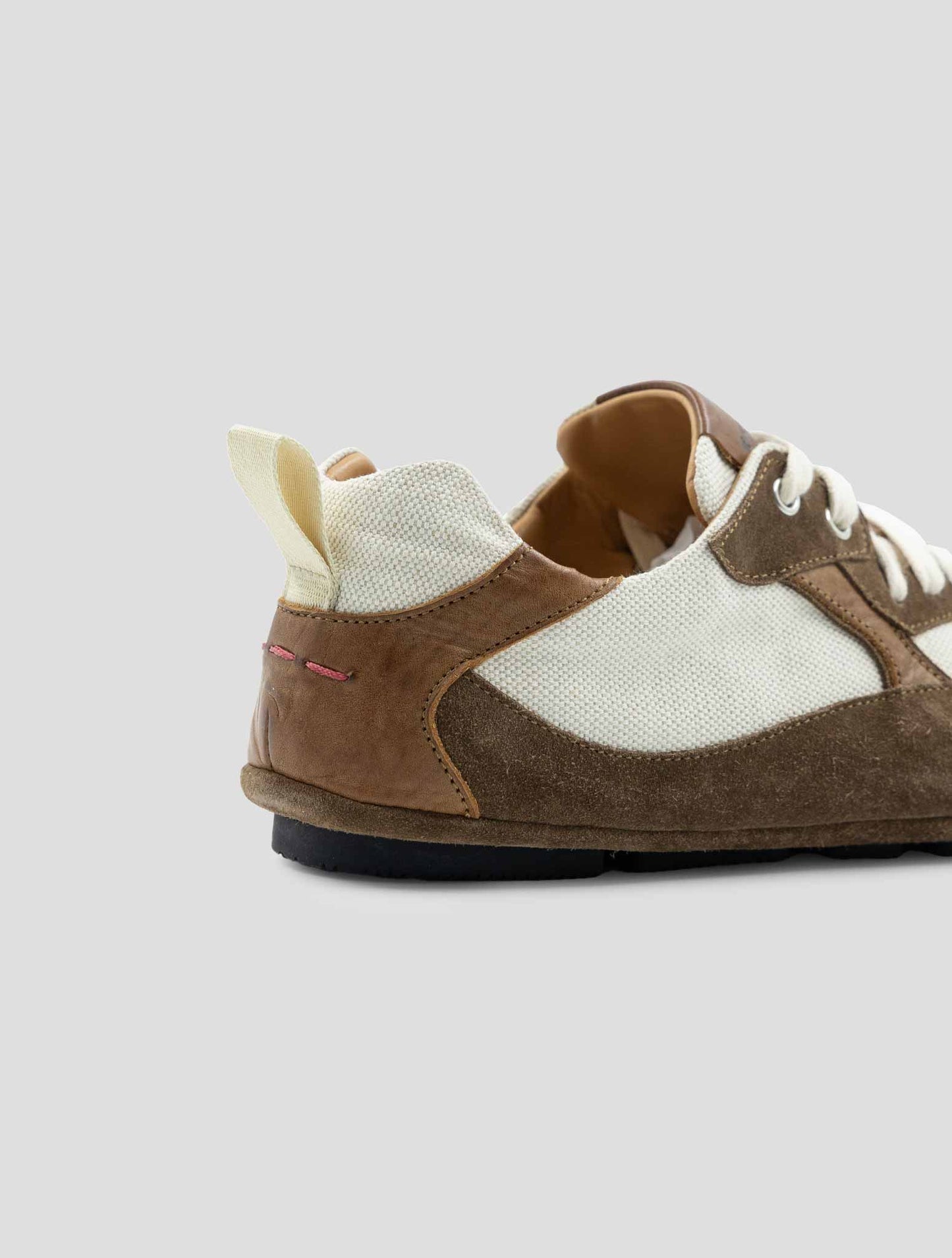 Kiton Brown White Leather Suede Sneakers