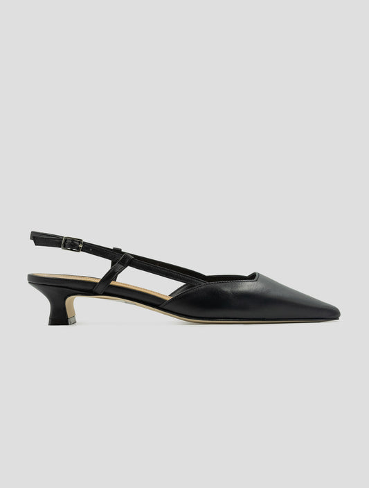 Kiton Black Leather Slingbacks