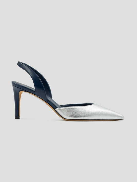 Kiton Silver Blue Leather Slingbacks
