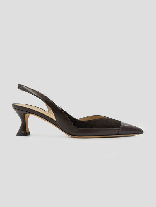 Kiton Brown Leather Suede Leather Slingbacks