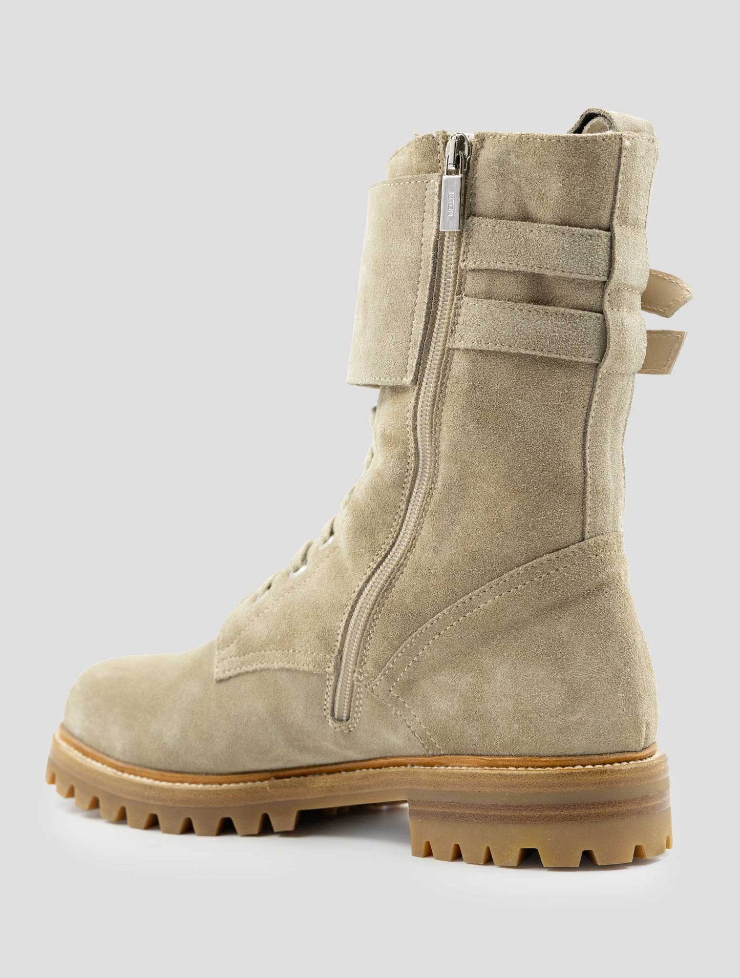 Kiton Beige Leather Suede With Fur Boots