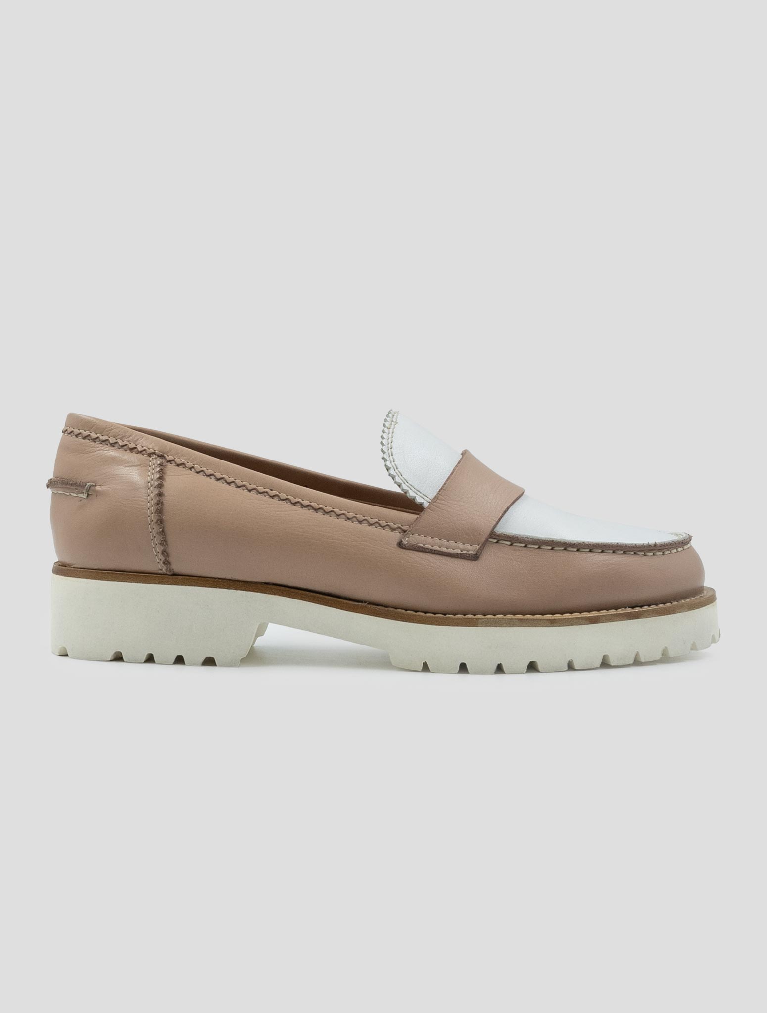 Kiton Taupe White Leather Loafers