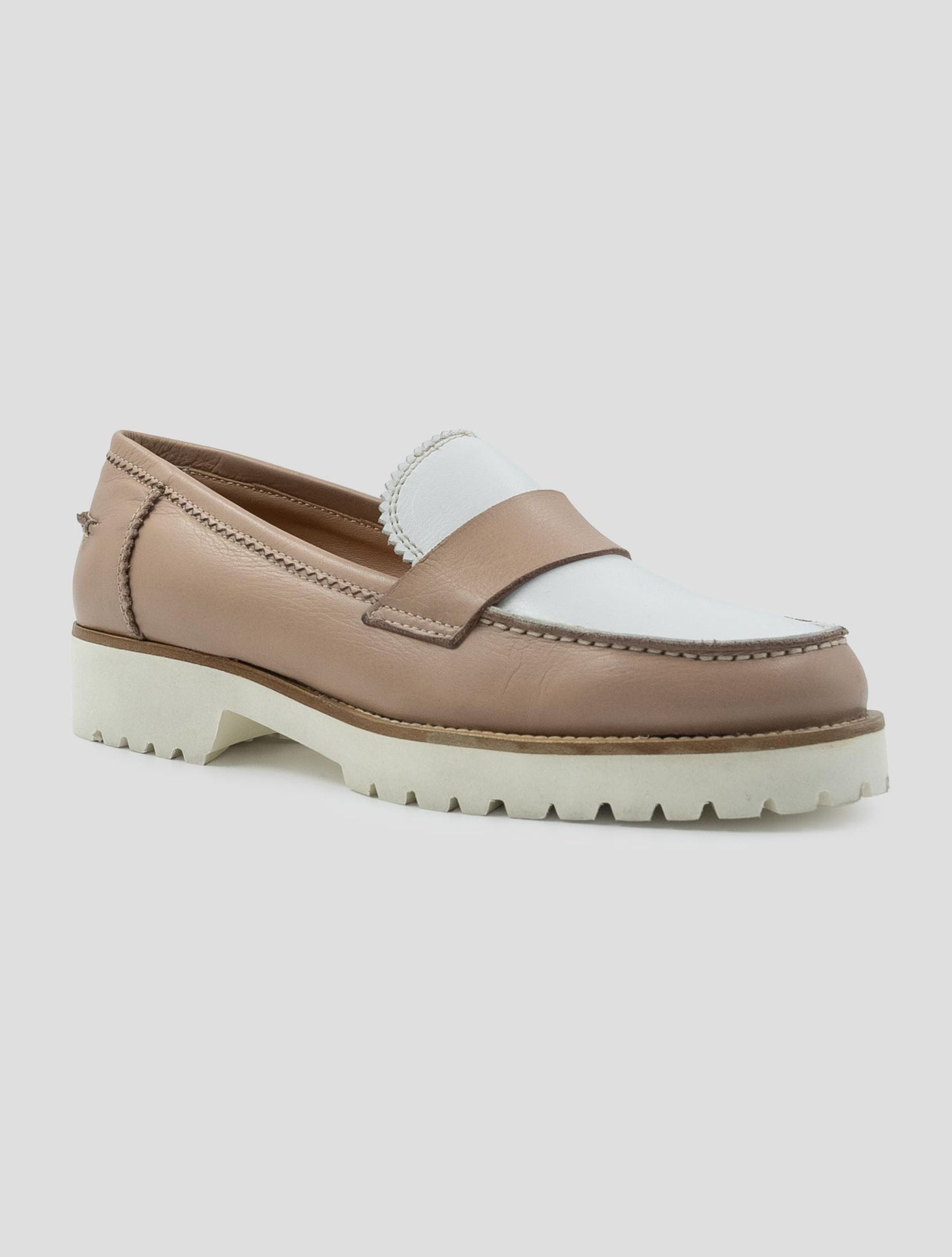 Kiton Taupe White Leather Loafers