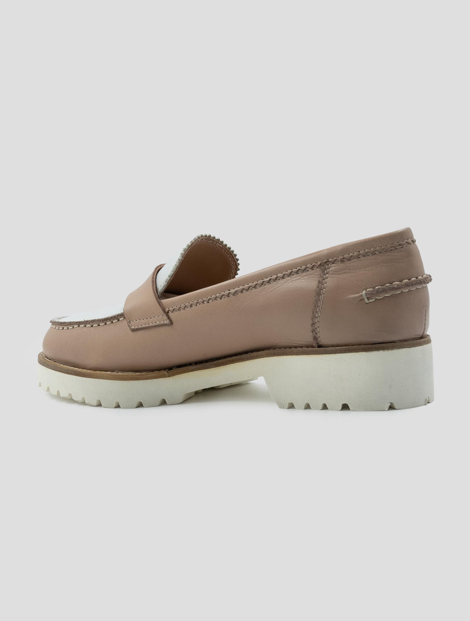 Kiton Taupe White Leather Loafers