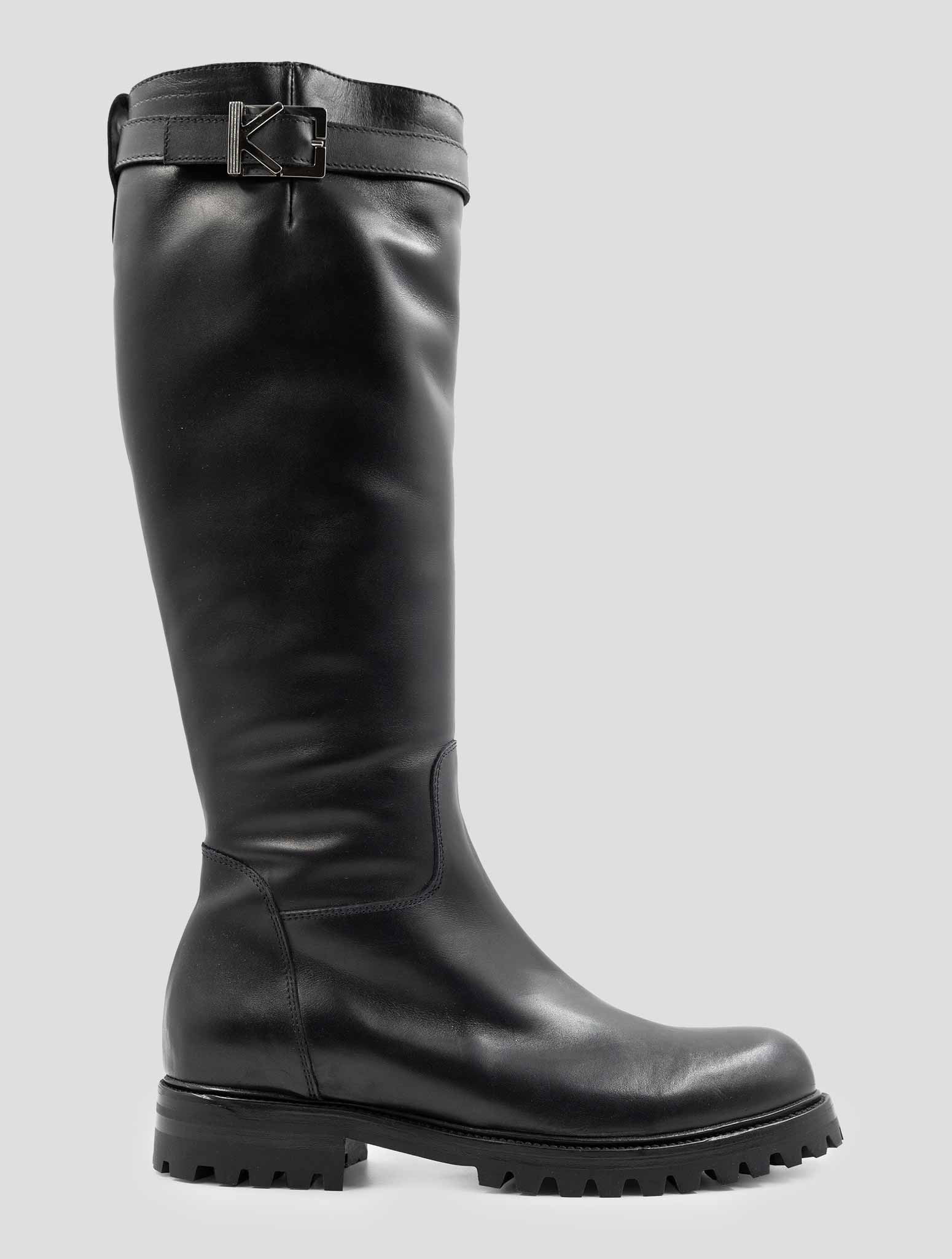 Kiton Black Leather With Fur Boots
