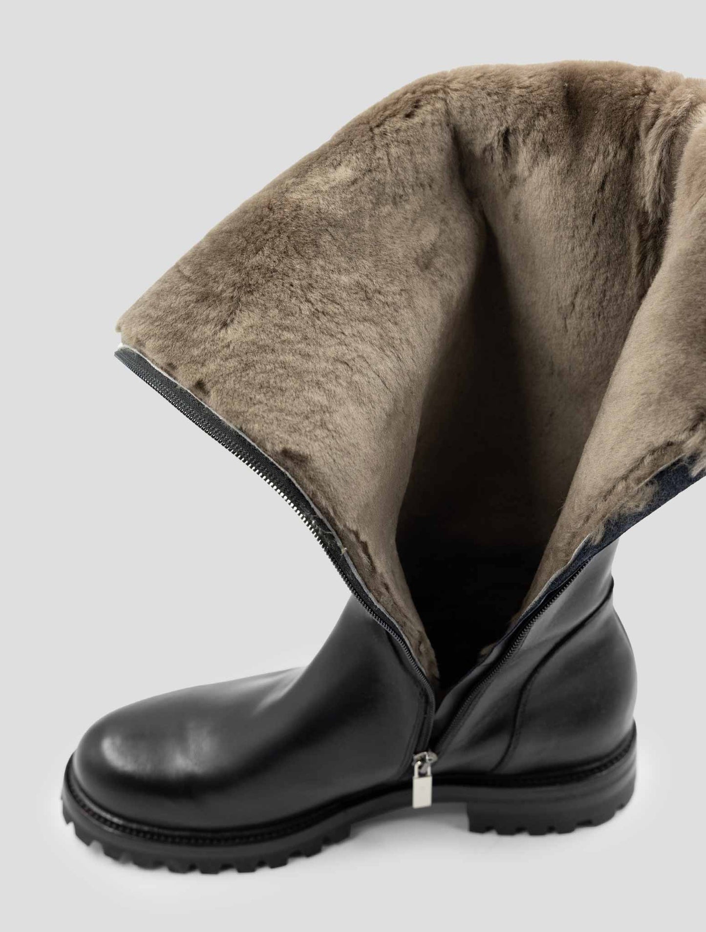 Kiton Black Leather With Fur Boots