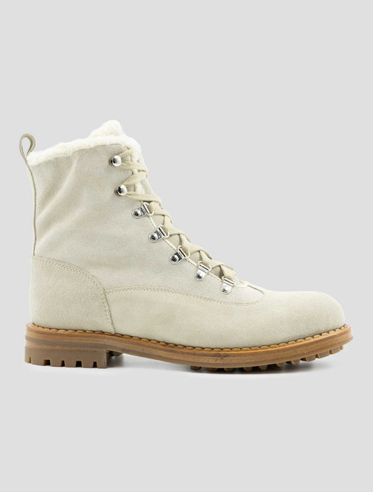 Kiton Beige Leather Shearling Boots