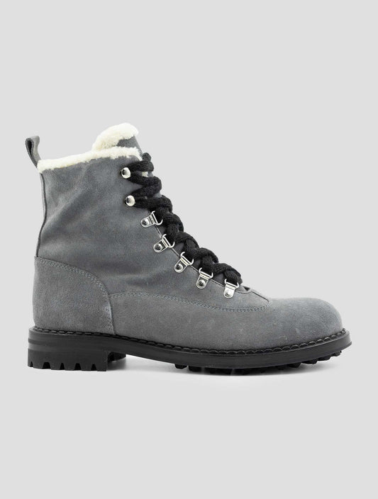 Kiton Gray Leather Suede With Fur Boots
