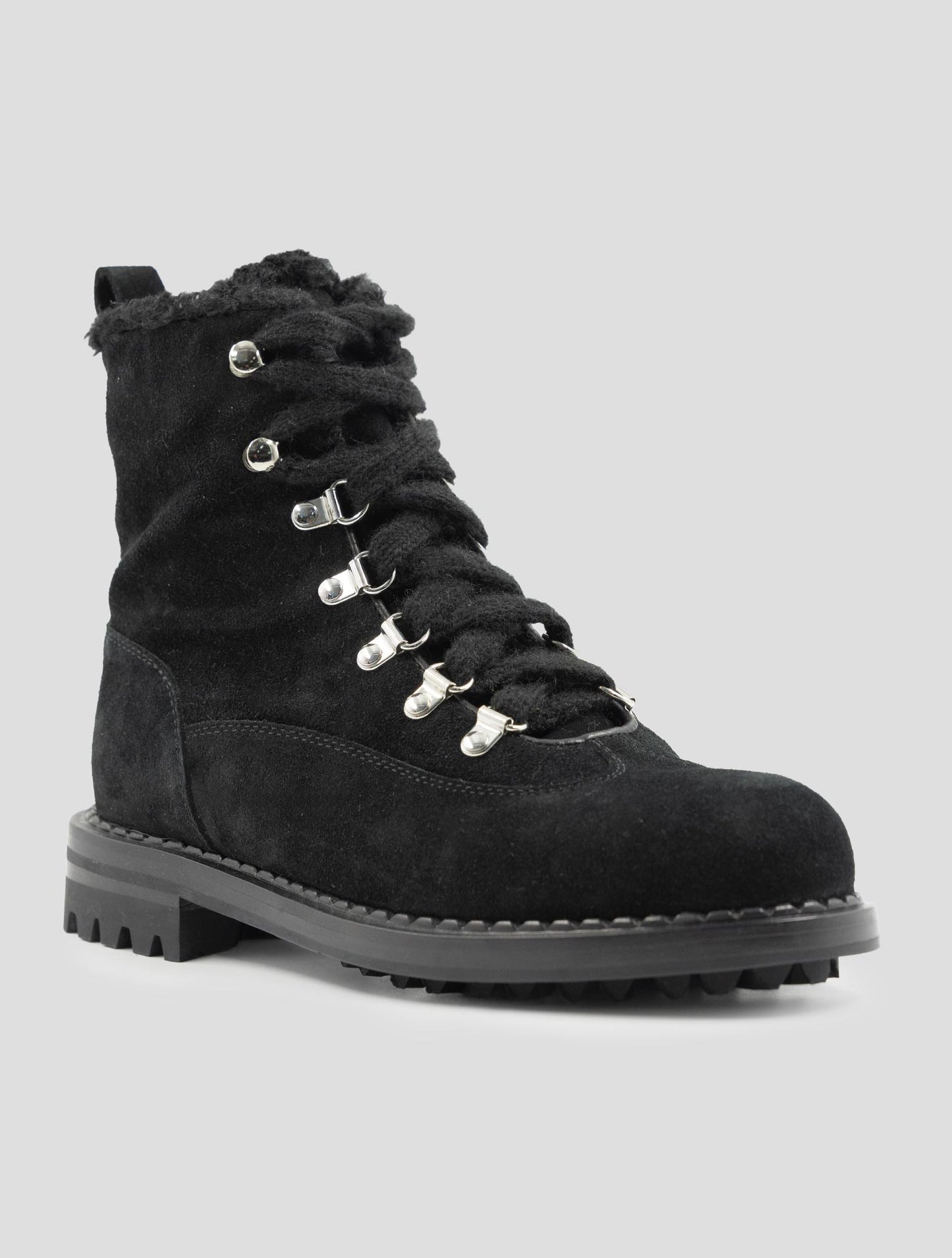 Kiton Black Leather Shearling Boots