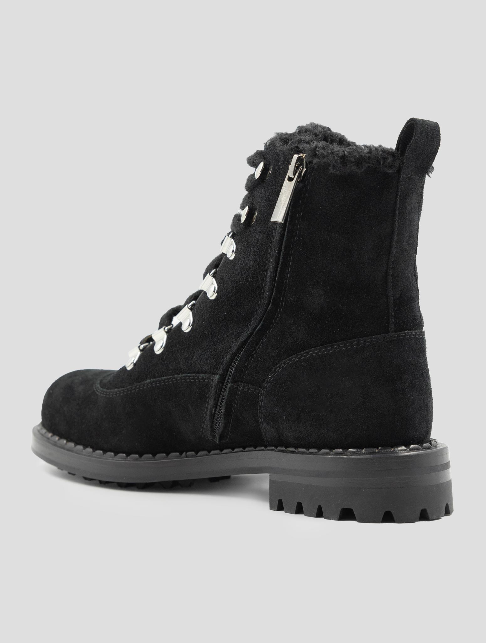 Kiton Black Leather Shearling Boots
