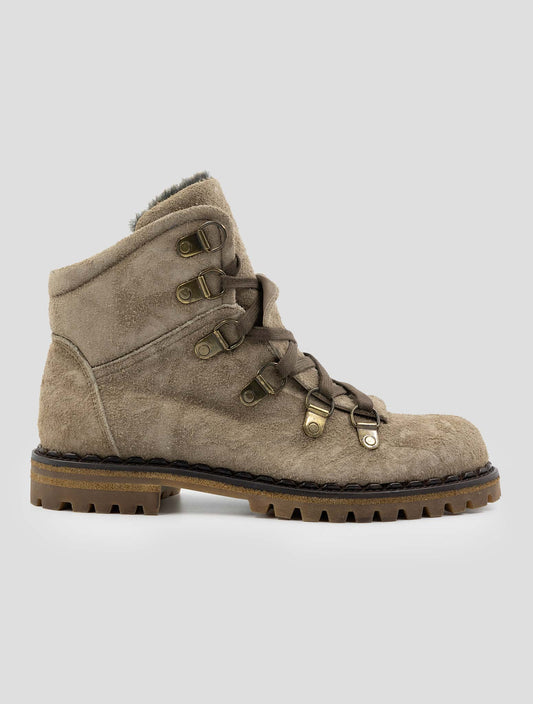 Kiton Beige Leather Suede With Fur Boots