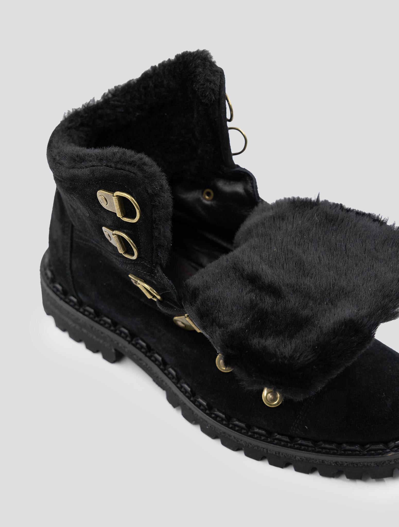 Kiton Black Leather Suede With Fur Boots