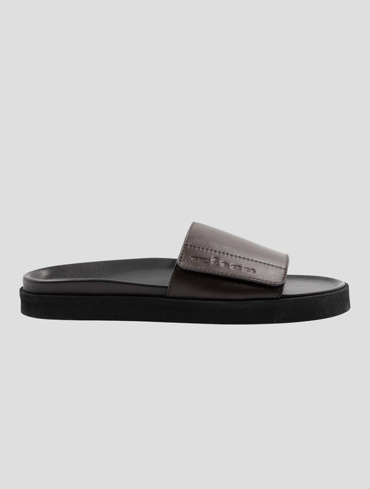 Kiton Brown Black Leather Slippers