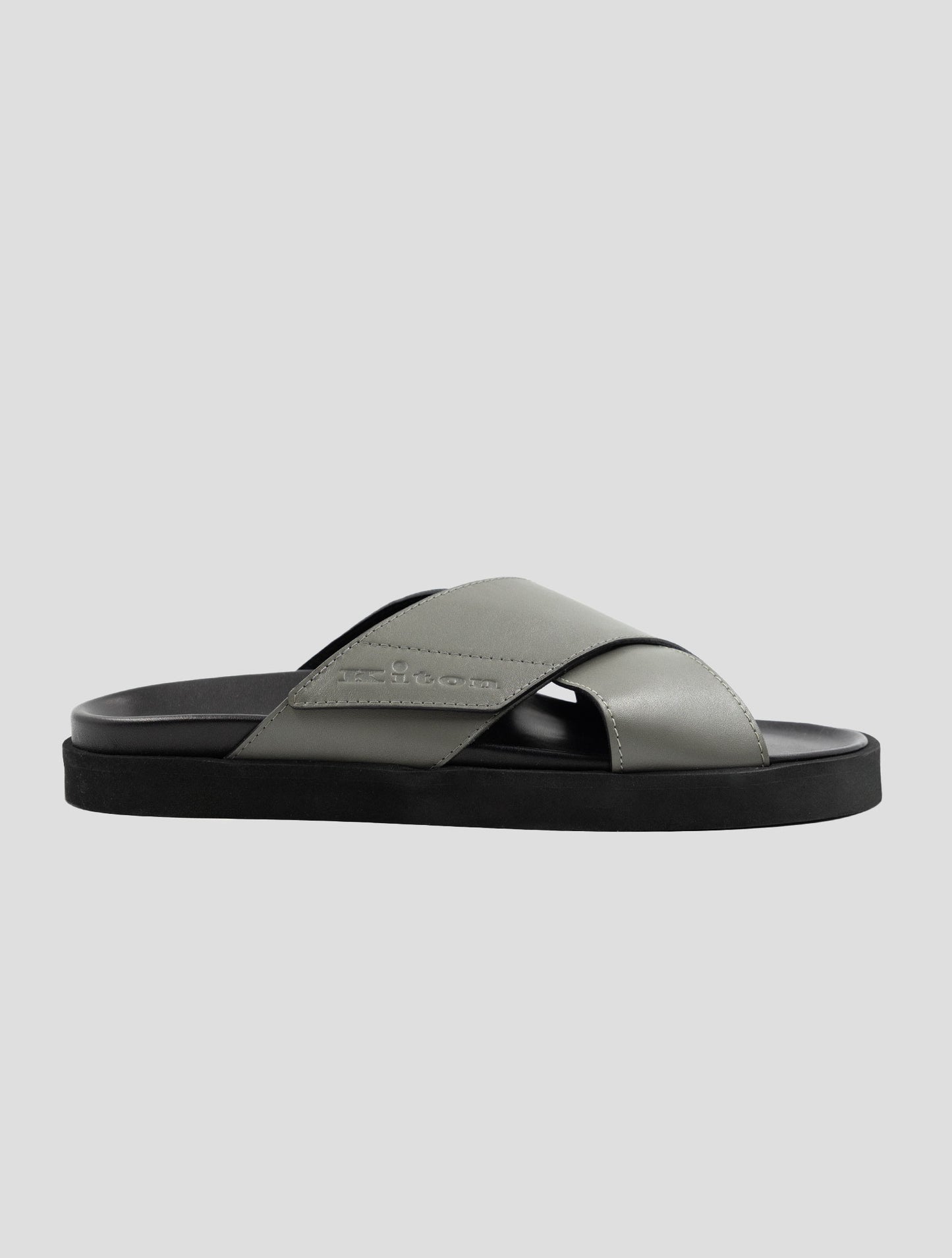 Kiton Gray Black Leather Slippers