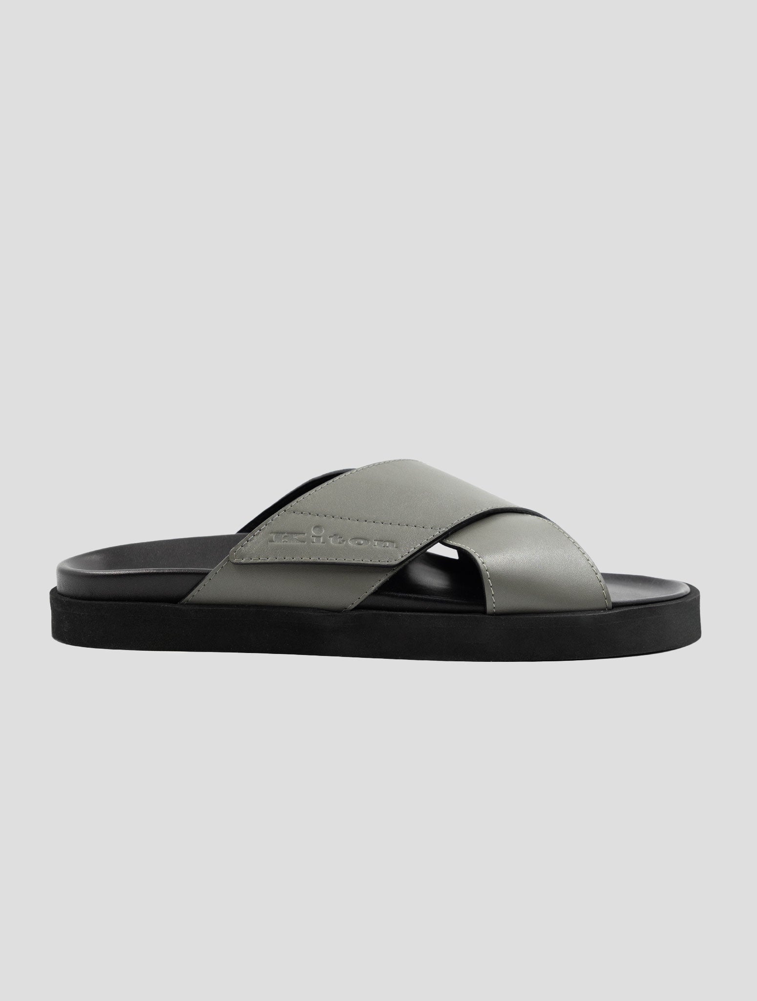 Kiton Gray Black Leather Slippers