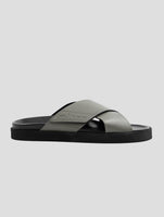 Kiton Gray Black Leather Slippers