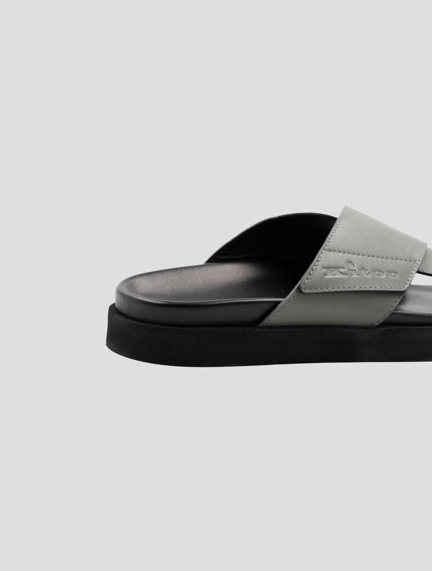 Kiton Gray Black Leather Slippers