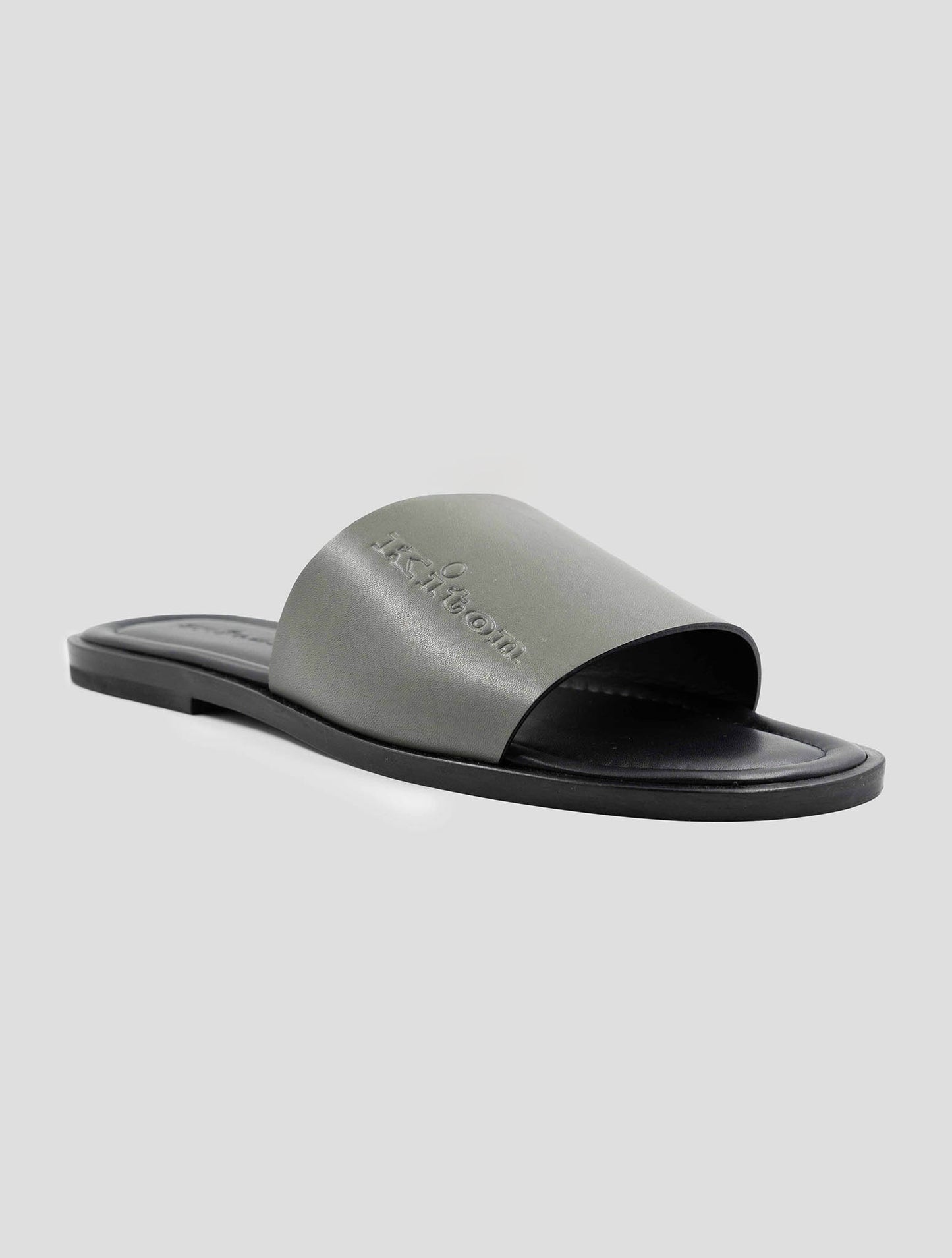 Kiton Black Gray Leather Slippers