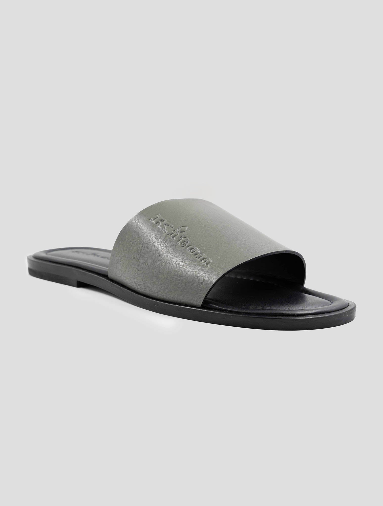 Kiton Black Gray Leather Slippers