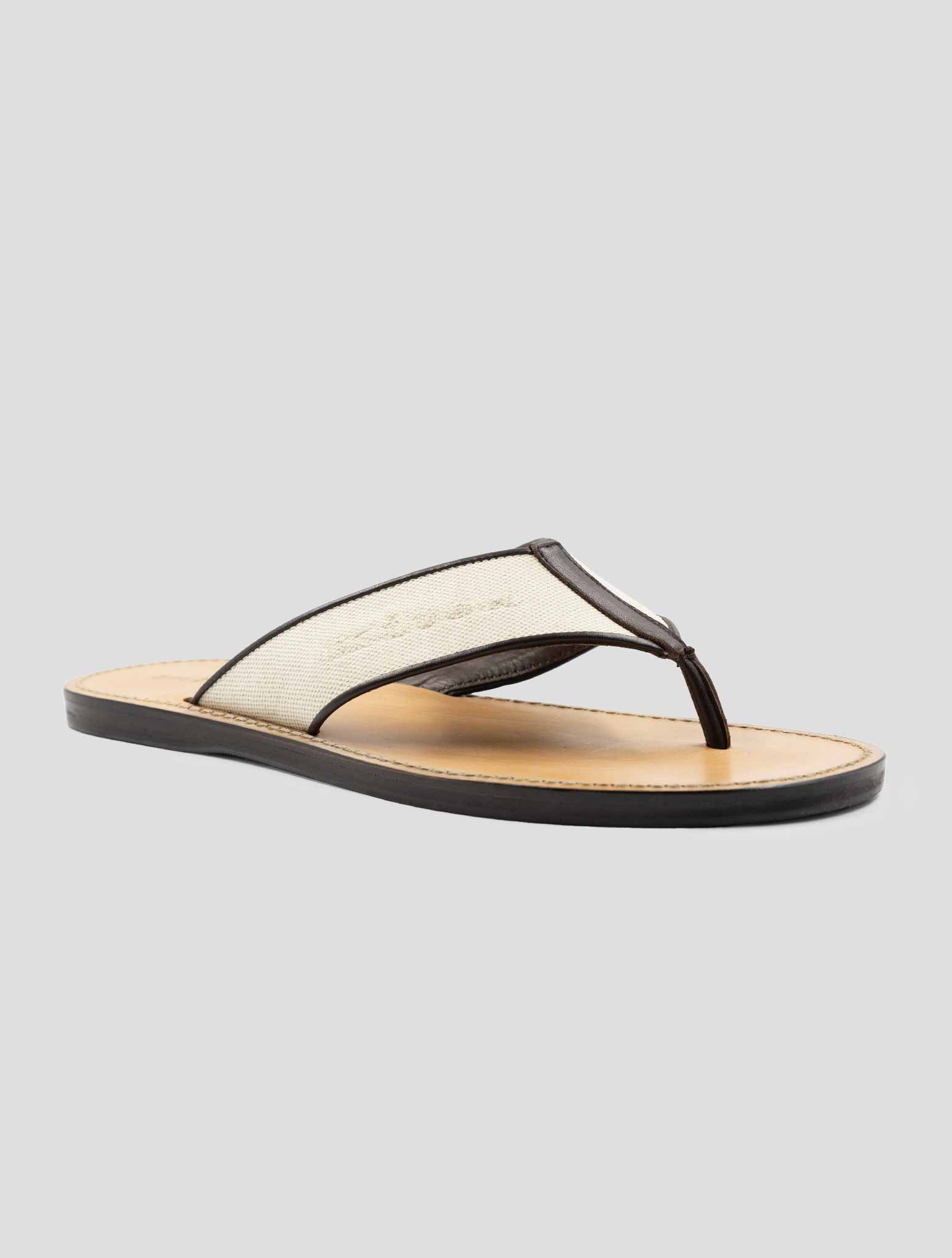 Kiton Brown White Leather Cotton Slippers