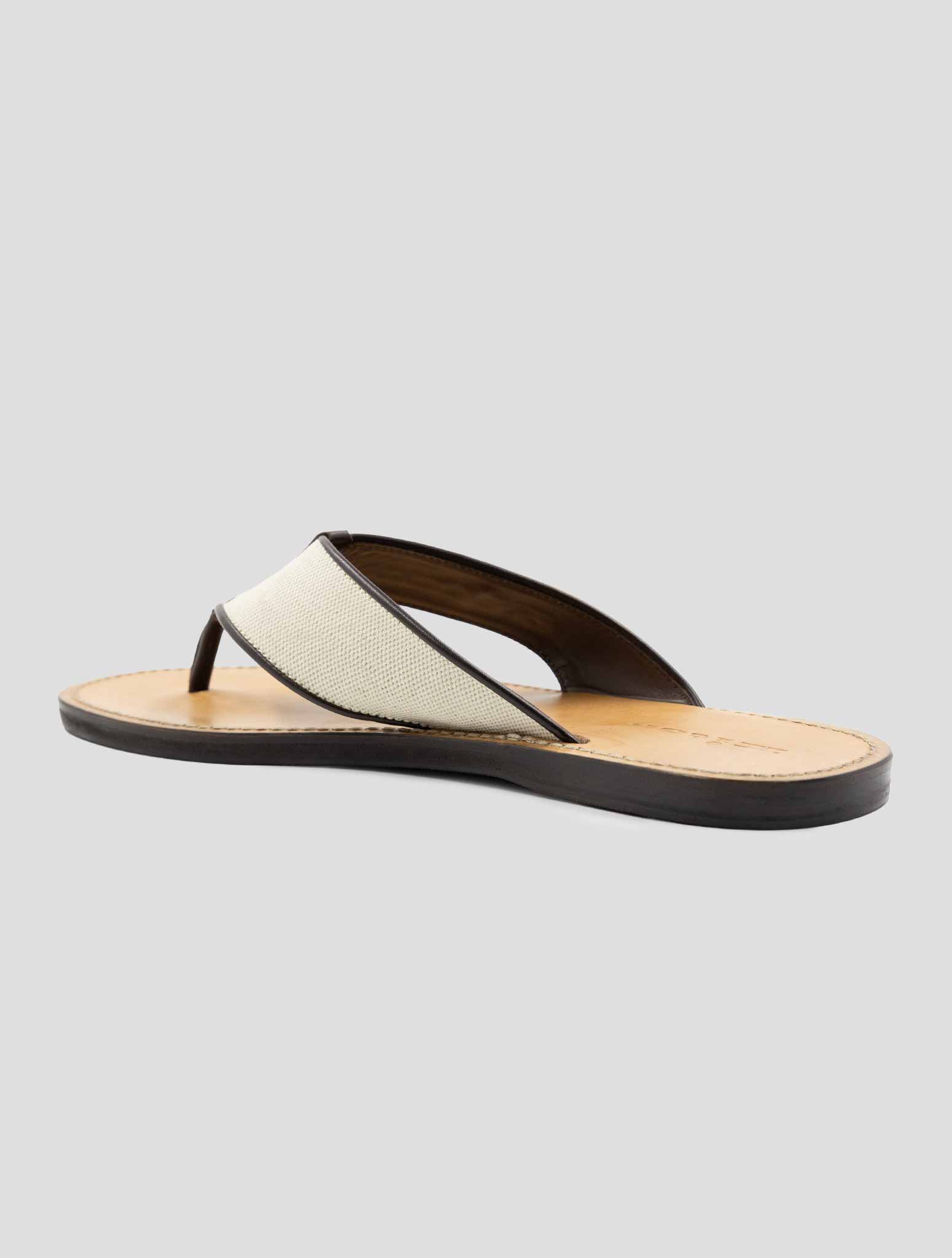 Kiton Brown White Leather Cotton Slippers