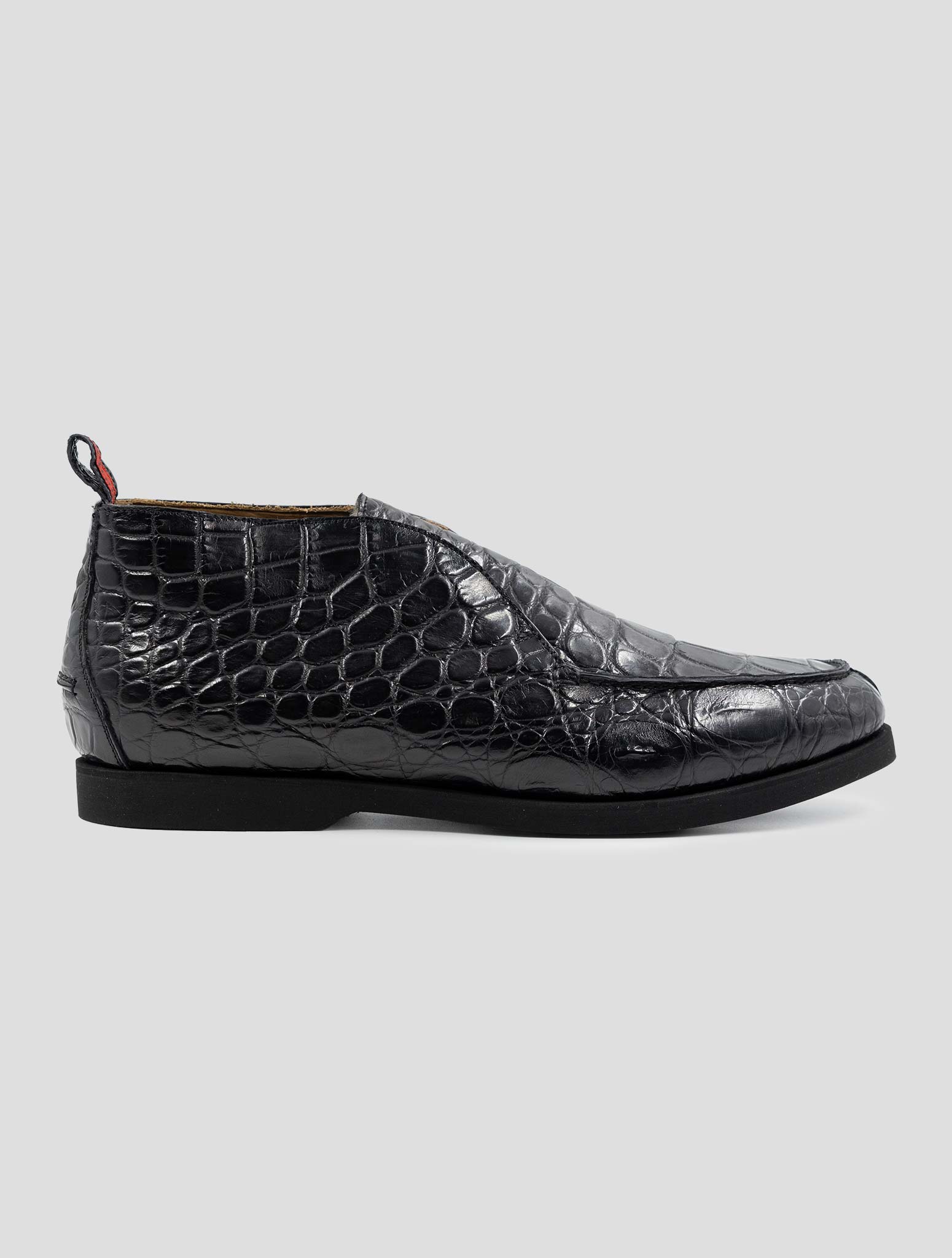 Kiton Black Leather Crocodile With Fur Boots