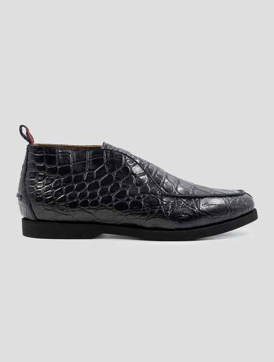 Kiton Black Leather Crocodile With Fur Boots