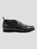 Kiton Black Leather Crocodile With Fur Boots