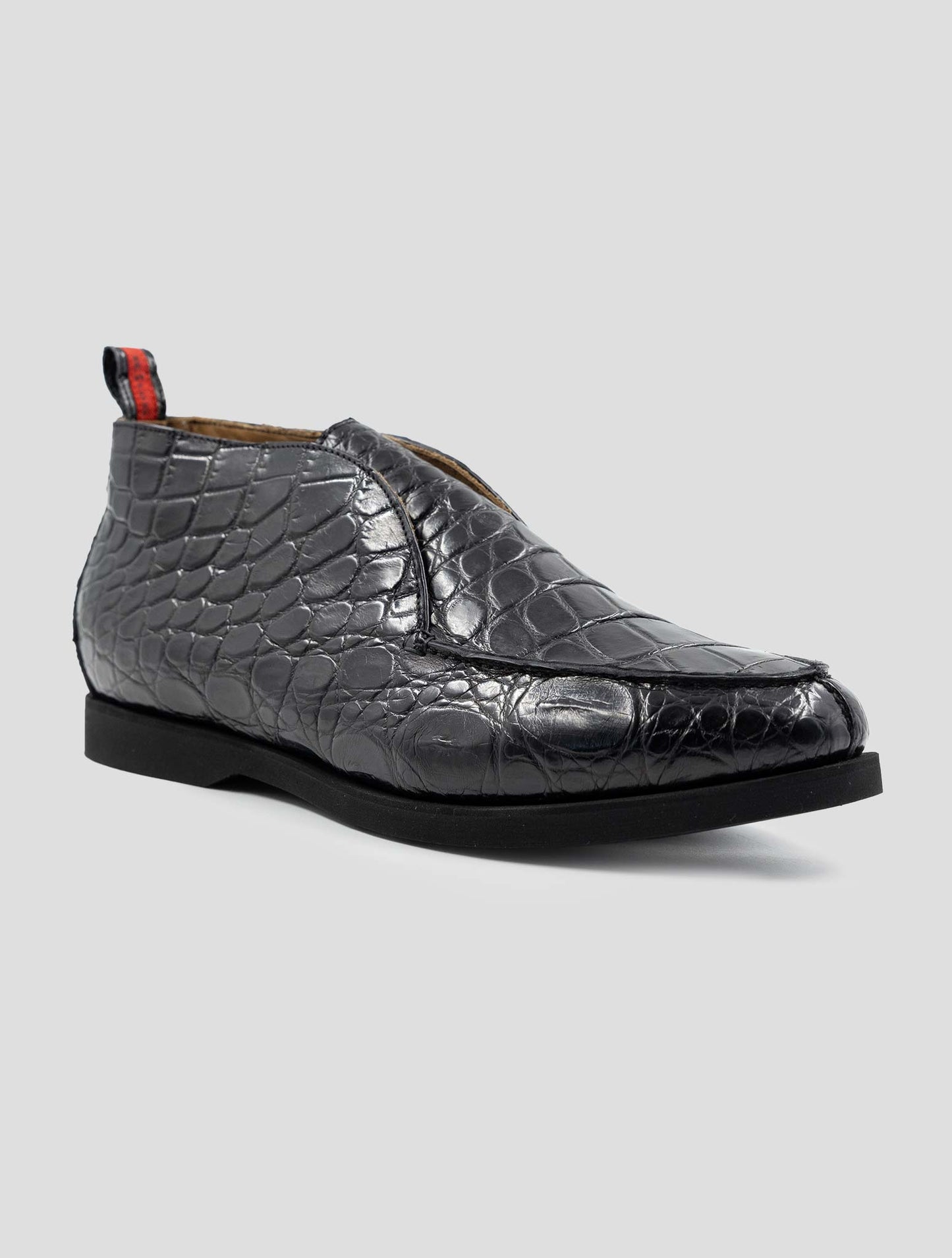 Kiton Black Leather Crocodile With Fur Boots