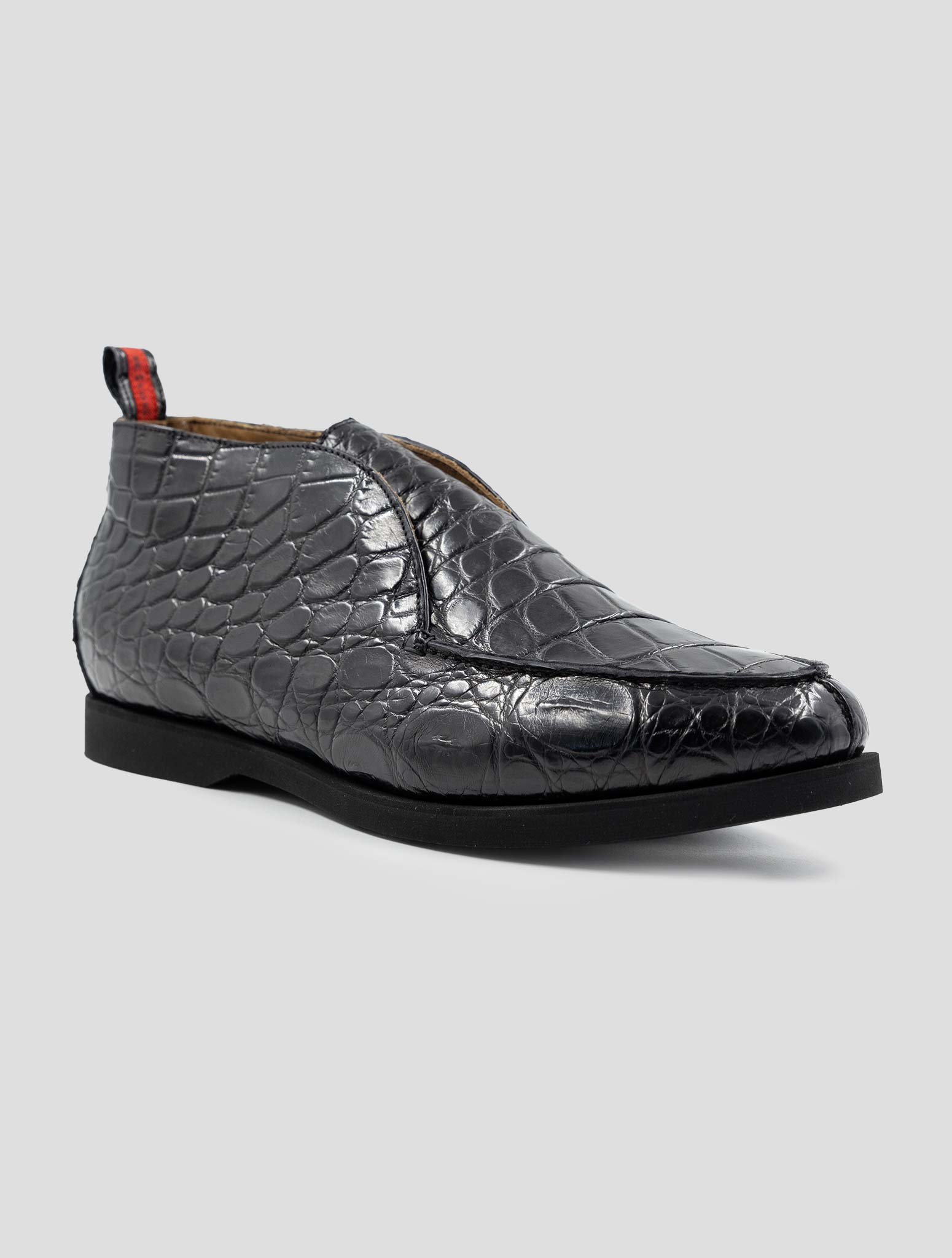 Kiton Black Leather Crocodile With Fur Boots