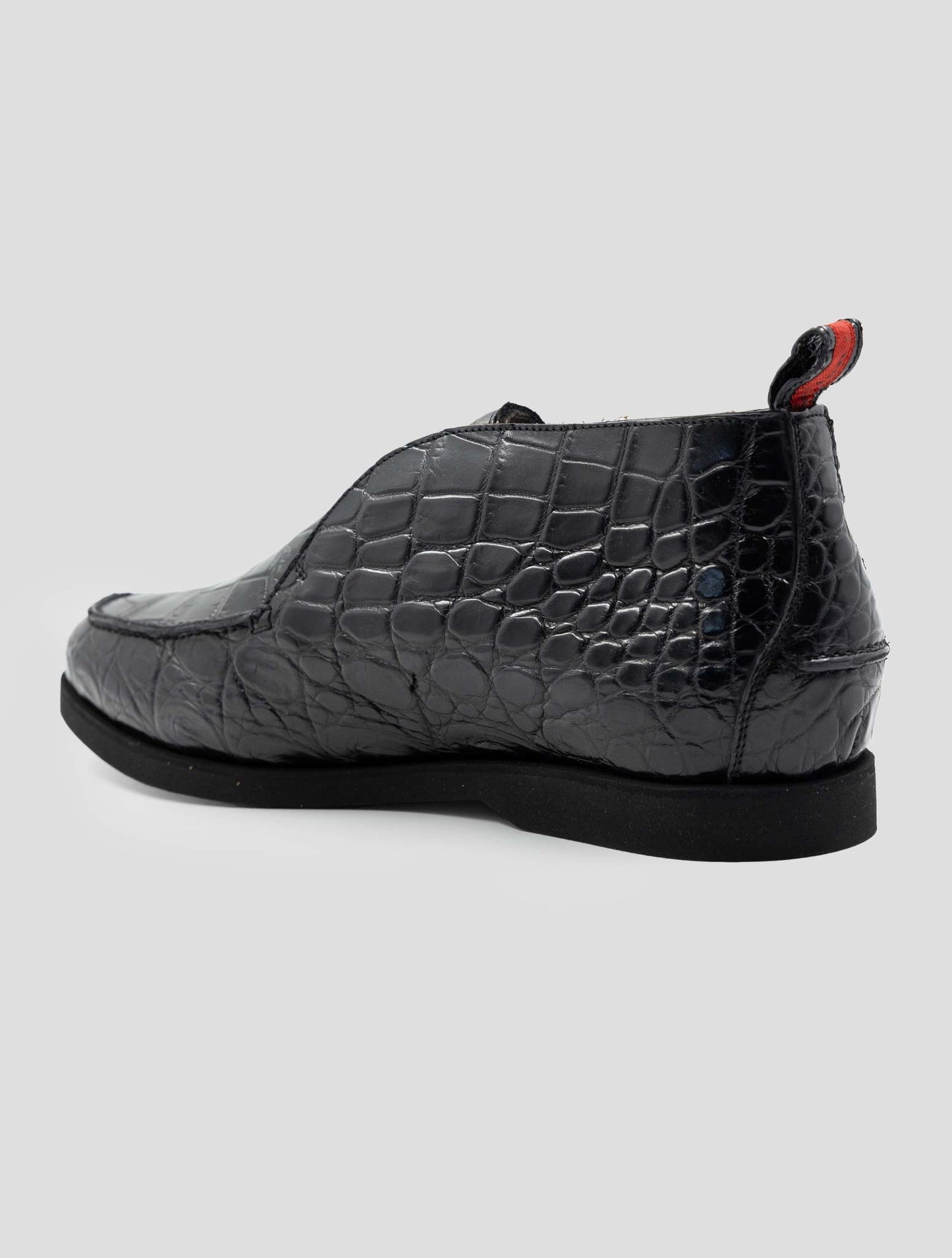 Kiton Black Leather Crocodile With Fur Boots