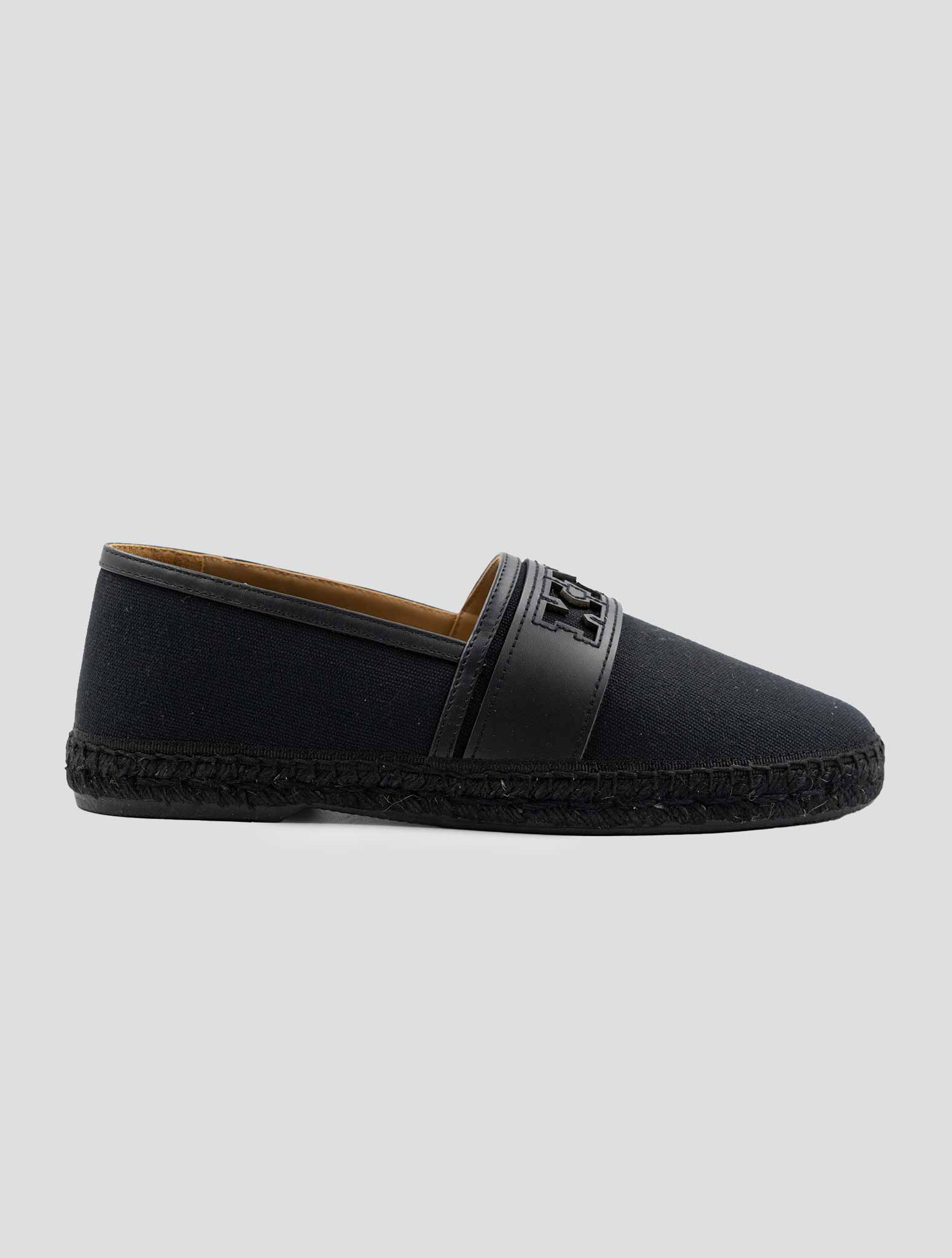 Kiton Knt Black Cotton Leather Espadrillas