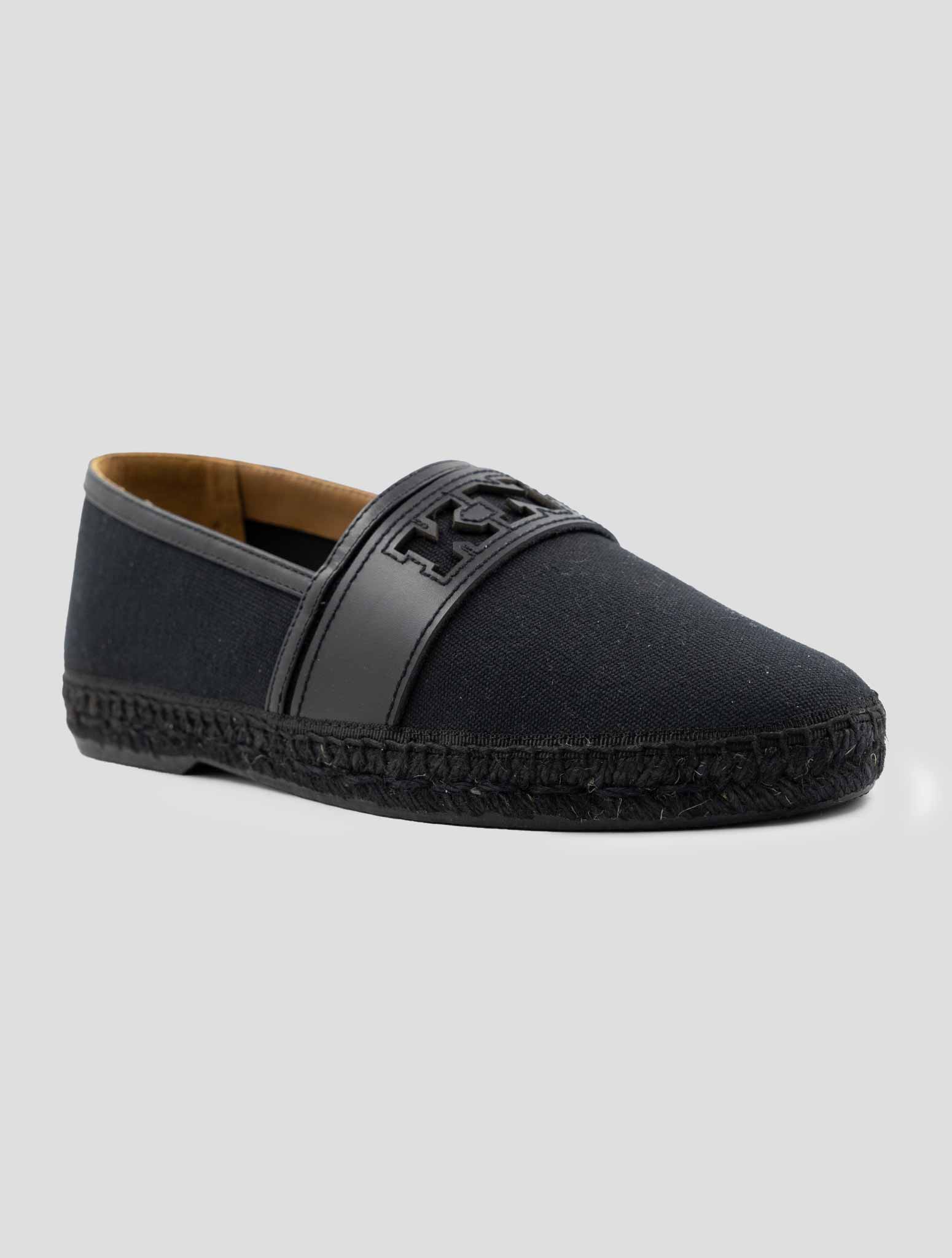 Kiton Knt Black Cotton Leather Espadrillas