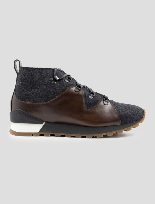 Kiton Brown Gray Leather Wool Boots