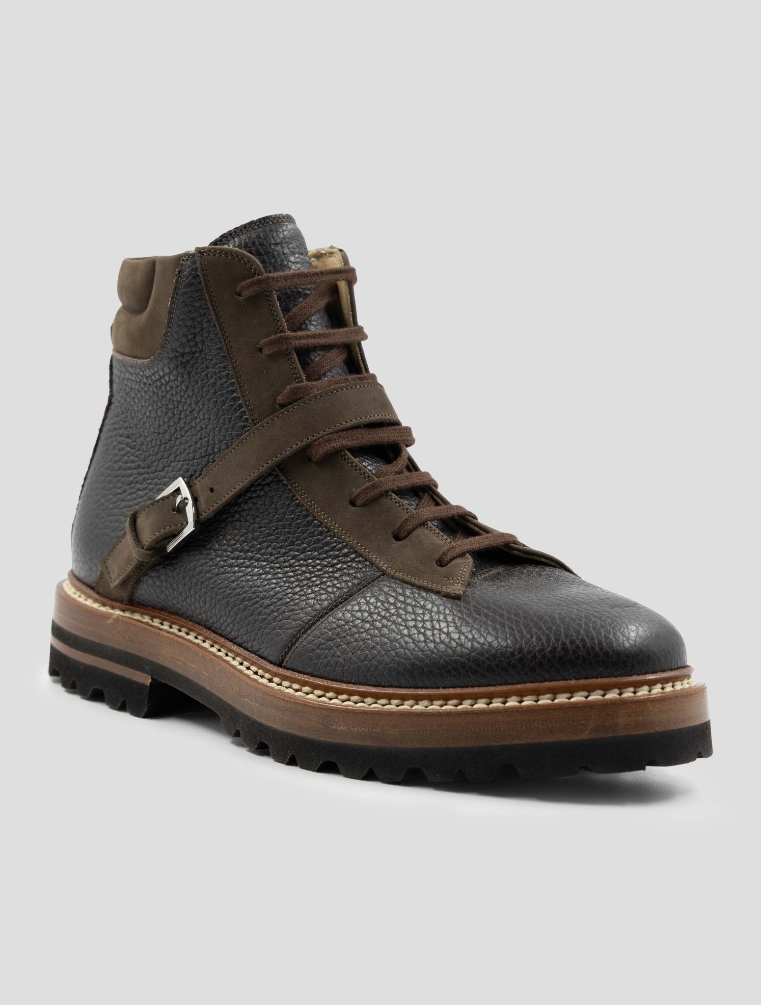 Kiton Brown Leather and Leather Suede Boots