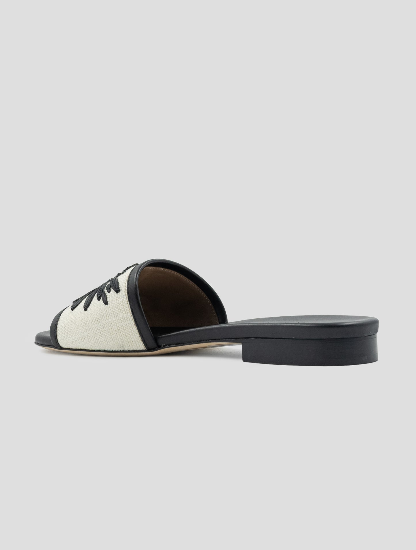 Kiton Black White Cotton Leather Sandals
