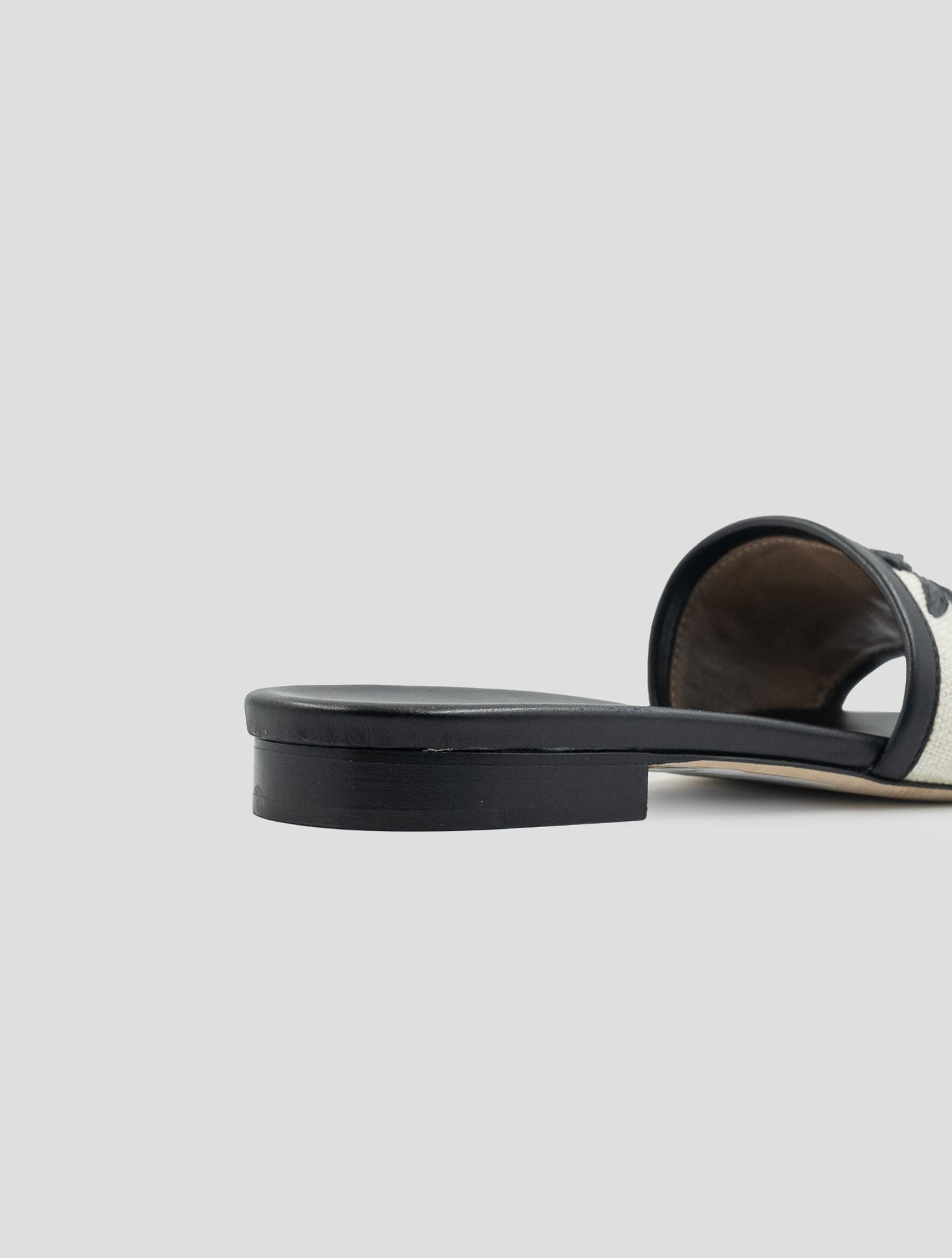 Kiton Black White Cotton Leather Sandals