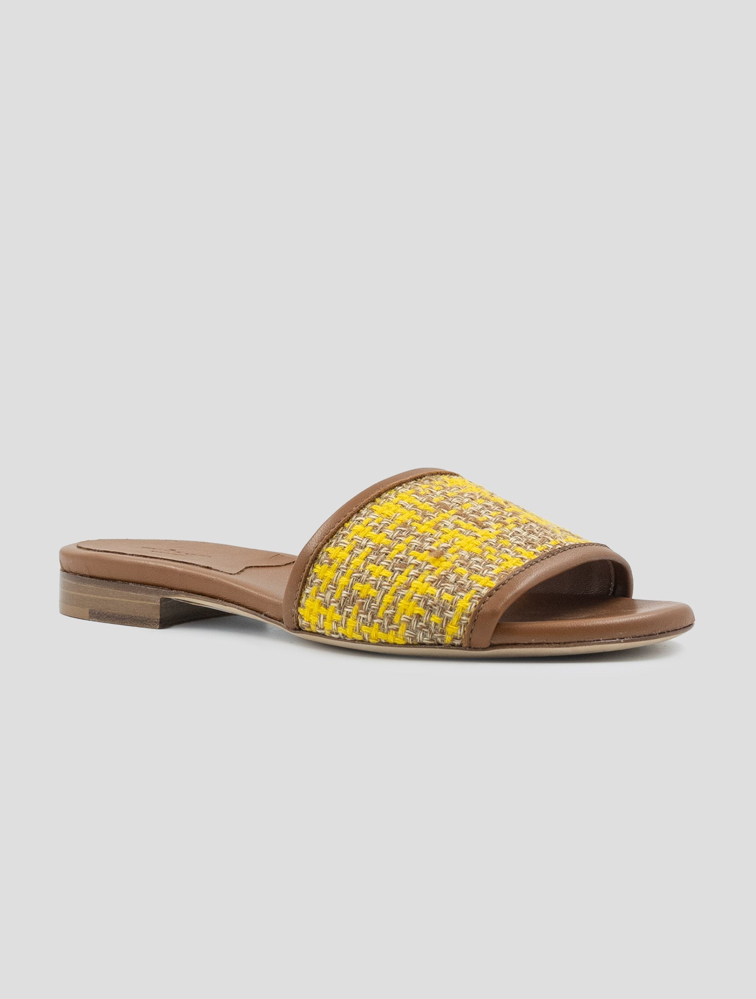 Kiton Yellow Brown Linen Viscose Sandals