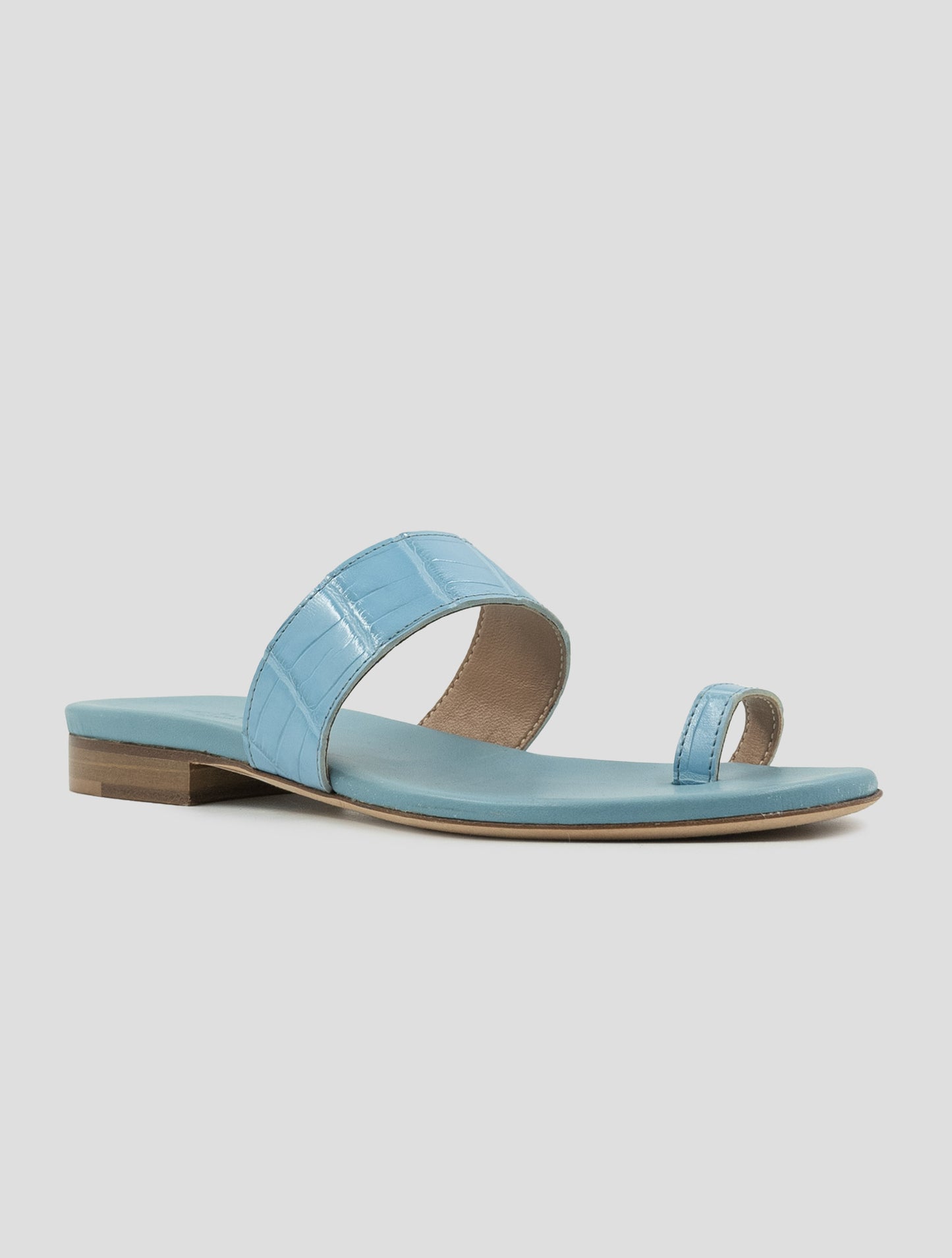 Kiton Light Blue Leather Crocodile Leather Sandals